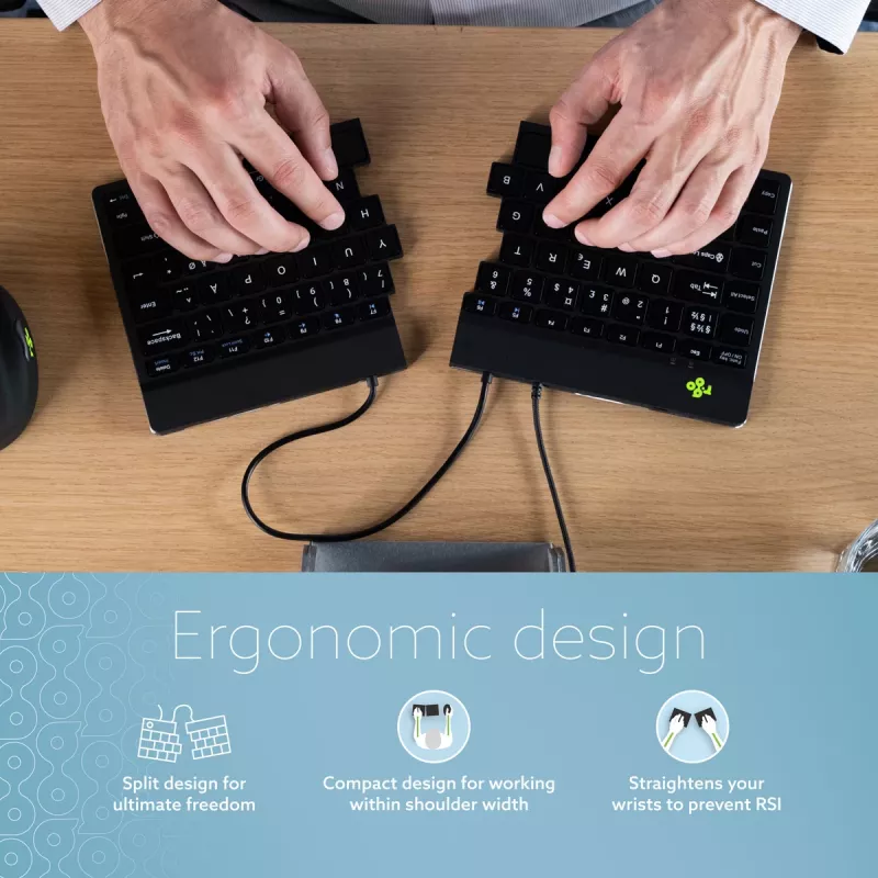 Tastiera ergonomica R-Go Tools R-Go Split Break v2 con software Break, tastiera ergonomica divisa, QWERTY (UK), con filo, nero