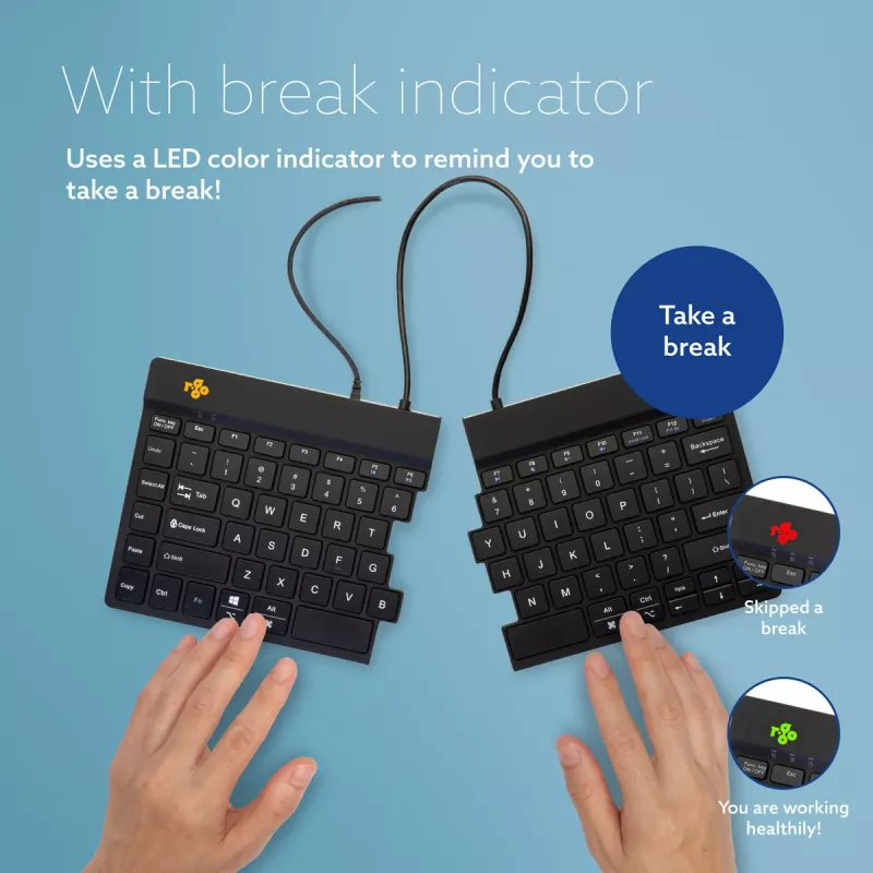 Tastiera ergonomica R-Go Tools R-Go Split Break v2 con software Break, tastiera ergonomica divisa, QWERTY (US), con filo, nero