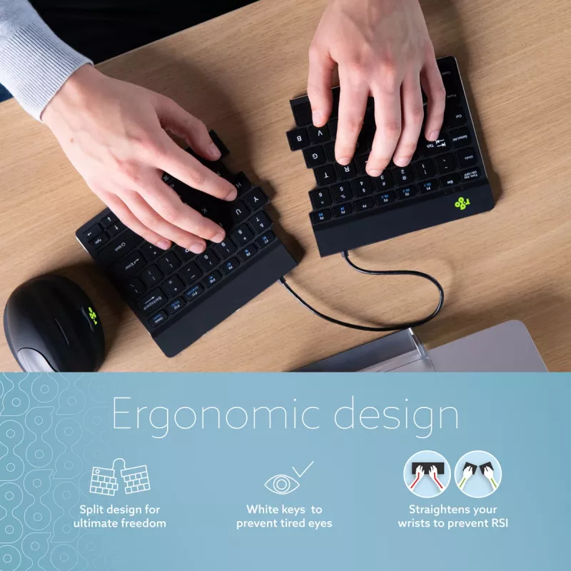 Tastiera ergonomica R-Go Tools R-Go Split Break con software per pause, tastiera ergonomica divisa, QWERTY (US), Bluetooth, nero