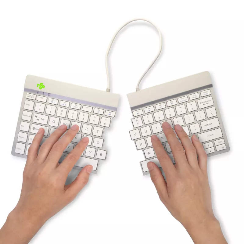 Tastiera ergonomica R-Go Tools R-Go Split Break con software per le pause, tastiera ergonomica divisa, QWERTY (US), Bluetooth, bianca