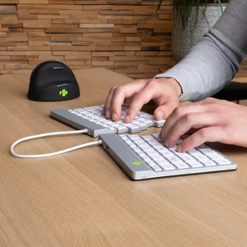 Tastiera ergonomica R-Go Tools R-Go Split Break con software per le pause, tastiera ergonomica divisa, QWERTY (US), Bluetooth, bianca