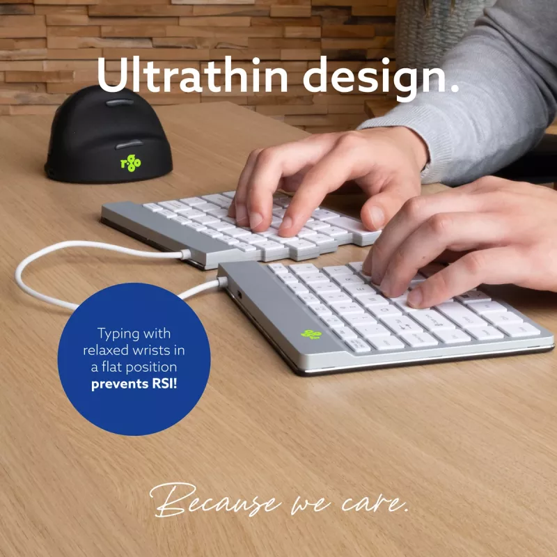 Tastiera ergonomica R-Go Tools R-Go Split Break con software per le pause, tastiera ergonomica divisa, QWERTY (US), Bluetooth, bianca