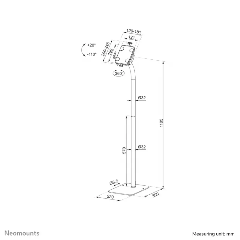 Supporto da pavimento per tablet Neomounts FL15-625WH1 bianco supporto passivo per interni