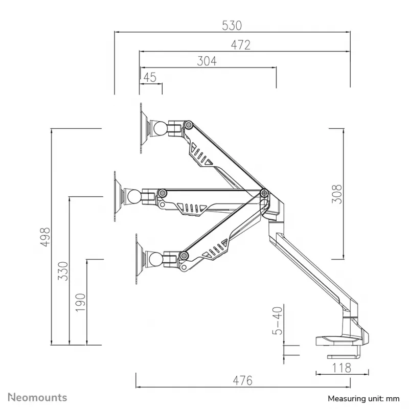 Braccio per monitor Neomounts FPMA-D750SILVER2 10-32 pollici - a gas - Topfix - blocco a 180°