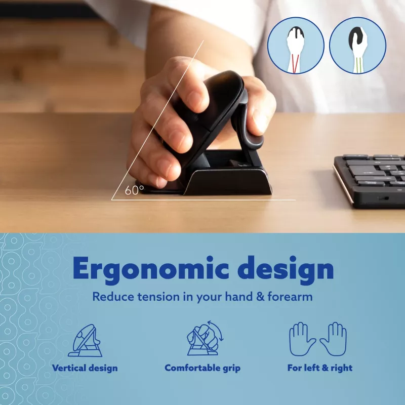 Mouse ergonomico R-Go Tools R-Go Twister, con software per pause, mouse ambidestro per entrambe le mani, pieghevole, Bluetooth e con filo