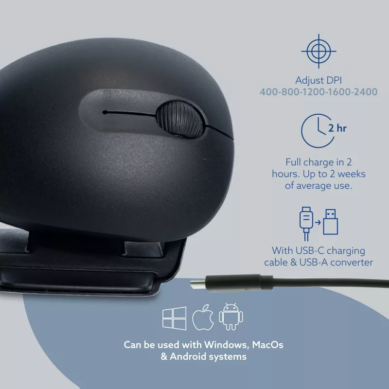 Mouse ergonomico R-Go Tools R-Go Twister, con software per pause, mouse ambidestro per entrambe le mani, pieghevole, Bluetooth e con filo