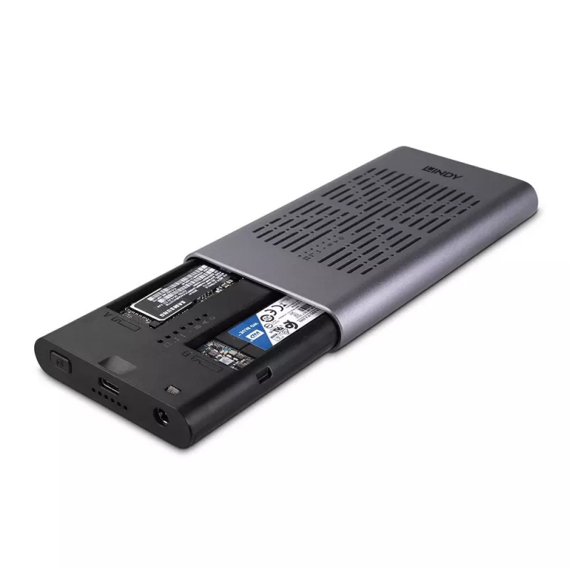 Lindy case per SSD USB 3.2 Gen 2x2 dual M.2 NVMe con funzione di clonazione