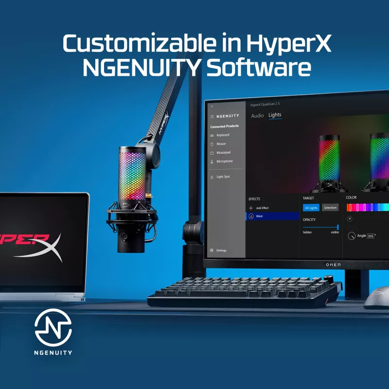 HyperX QuadCast 2 S - microfono USB (nero), microfono da tavolo, -8 dB, 20 - 20000 Hz, 1 Ω, cablato, USB