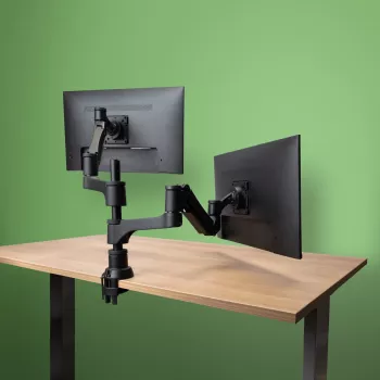 Supporto per monitor R-Go Tools R-Go Caparo Dual, per due monitor, regolabile in altezza con molla a gas, portata 3-9 kg, 100% circolare, nero