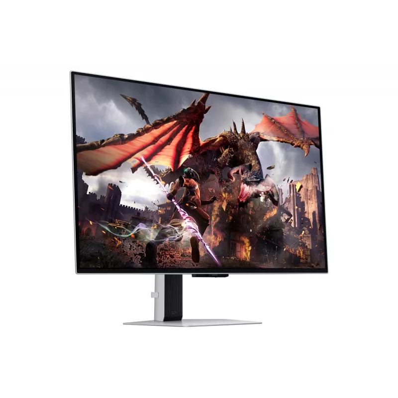 Samsung Odyssey OLED G8 G80SD LS32DG802SUXDU monitor gaming, 32 pollici (81,3 cm) OLED, 4K UHD 3840 x 2160, 240 Hz, 0,03 ms, HDR10, 2x HDMI, DisplayPort, hub USB 3.0, regolabile in altezza, pivot, argento