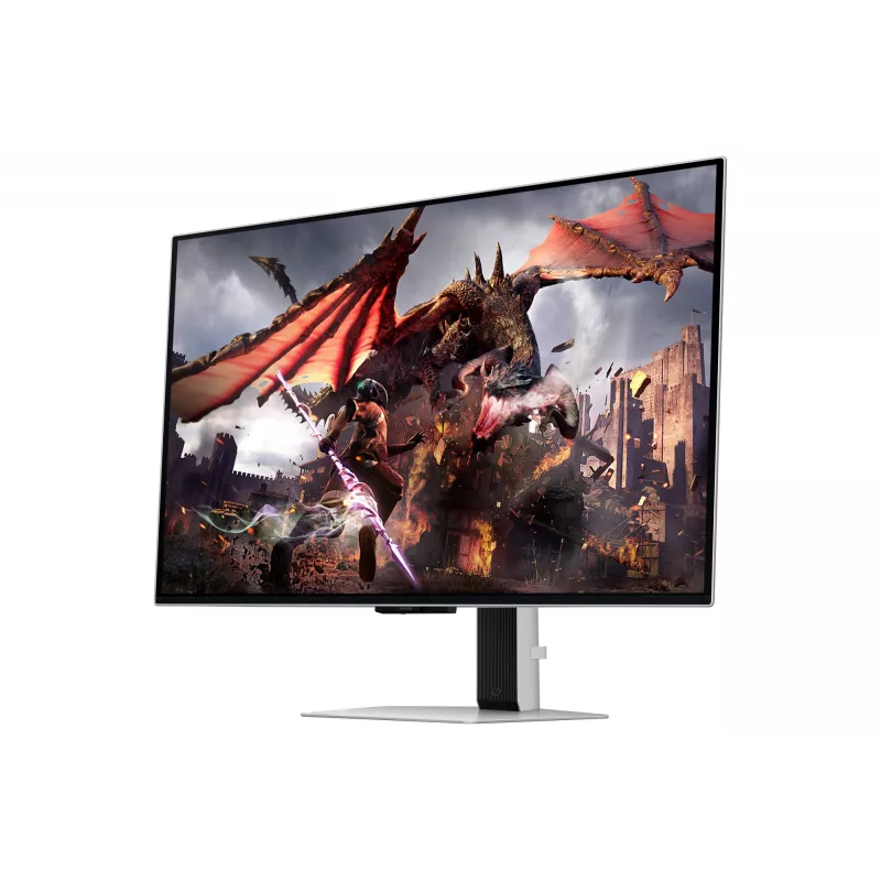 Samsung Odyssey OLED G8 G80SD LS32DG802SUXDU monitor gaming, 32 pollici (81,3 cm) OLED, 4K UHD 3840 x 2160, 240 Hz, 0,03 ms, HDR10, 2x HDMI, DisplayPort, hub USB 3.0, regolabile in altezza, pivot, argento