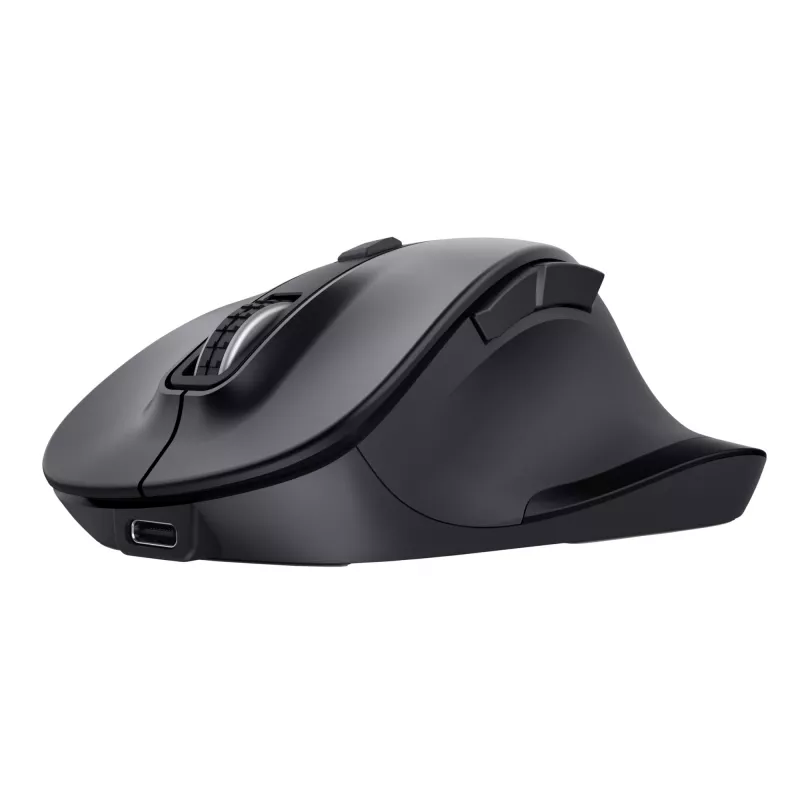 TRUST Fyda Office mouse ergonomico wireless per destrorsi – RF + Bluetooth 5.2 – ottico 2400 DPI – 6 tasti – nero