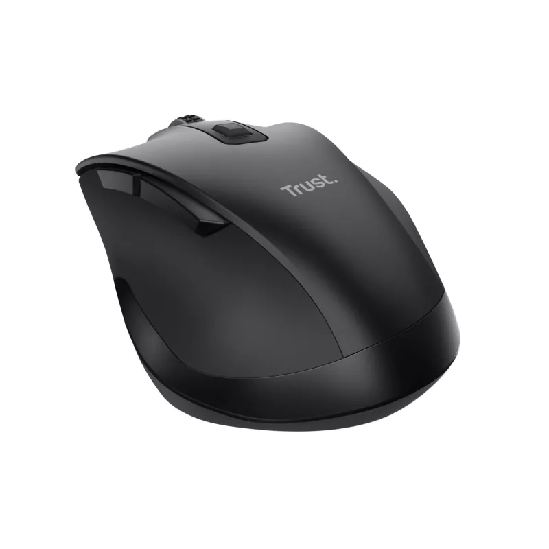 TRUST Fyda Office mouse ergonomico wireless per destrorsi – RF + Bluetooth 5.2 – ottico 2400 DPI – 6 tasti – nero