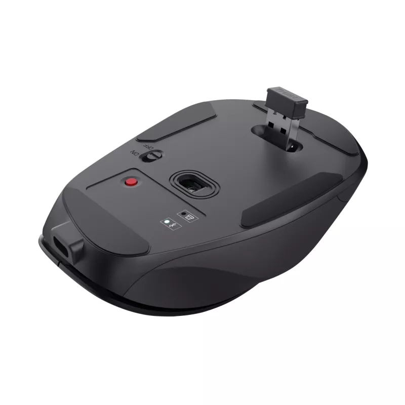 TRUST Fyda Office mouse ergonomico wireless per destrorsi – RF + Bluetooth 5.2 – ottico 2400 DPI – 6 tasti – nero