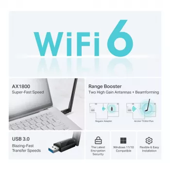 Adattatore USB Wi-Fi wireless TP-LINK Archer TX35U PLUS — Wi-Fi 6 dual band 1201 Mbit/s, alimentato via USB, nero
