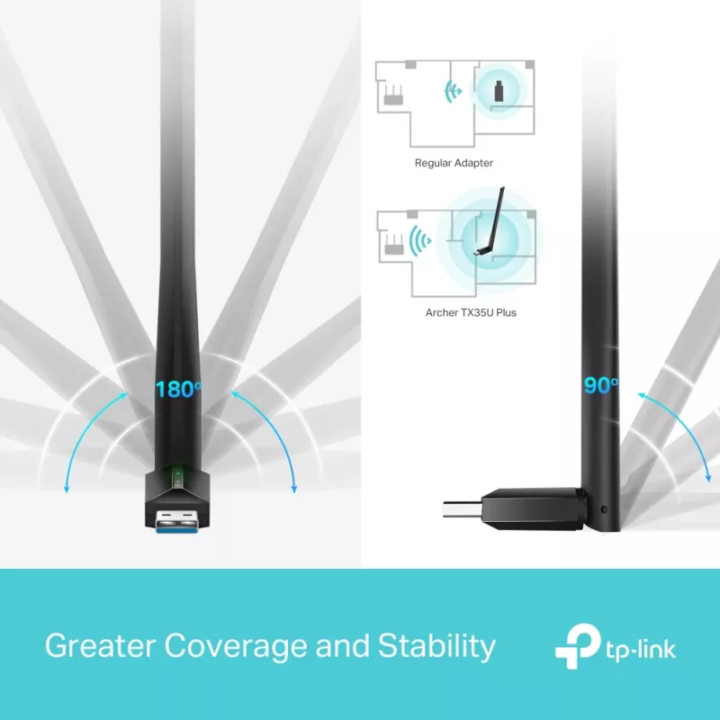 Adattatore USB Wi-Fi wireless TP-LINK Archer TX35U PLUS — Wi-Fi 6 dual band 1201 Mbit/s, alimentato via USB, nero