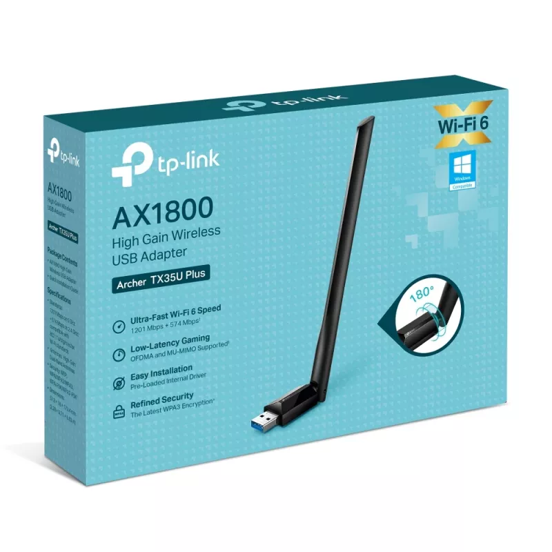 Adattatore USB Wi-Fi wireless TP-LINK Archer TX35U PLUS — Wi-Fi 6 dual band 1201 Mbit/s, alimentato via USB, nero