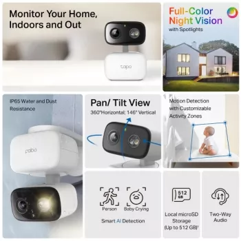 Telecamera di sorveglianza TP-LINK Tapo C206 – uso interno/esterno 1080p HD, rotazione e inclinazione, visione notturna, audio bidirezionale