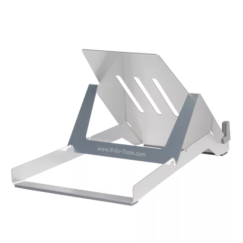R-Go Tools supporto per laptop R-Go Riser Basic, supporto per laptop pieghevole e regolabile, alluminio, argento