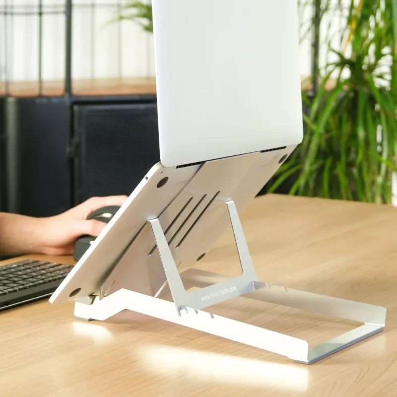 R-Go Tools supporto per laptop R-Go Riser Basic, supporto per laptop pieghevole e regolabile, alluminio, argento
