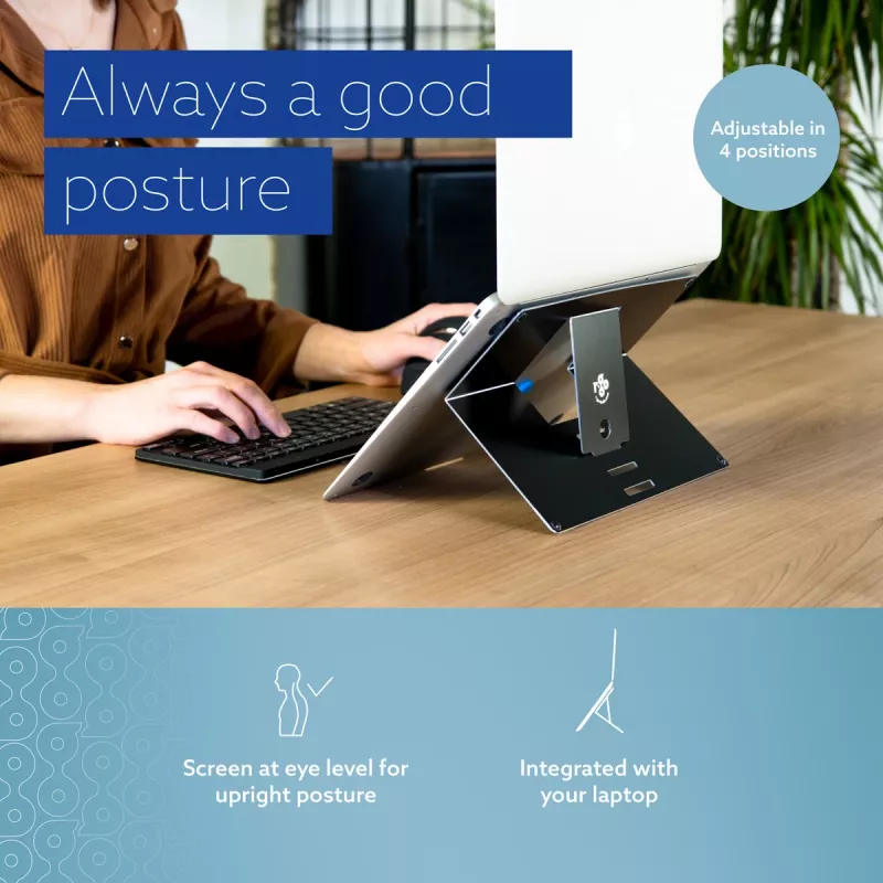 R-Go Tools supporto per laptop R-Go Riser Attachable, regolabile, integrato nel tuo laptop, alluminio, nero