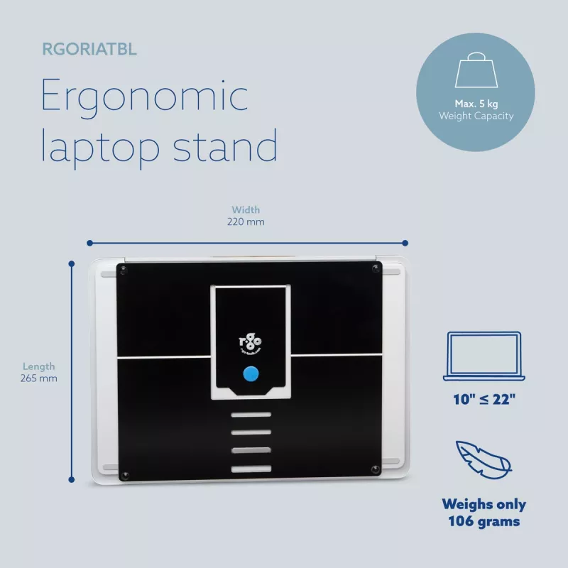 R-Go Tools supporto per laptop R-Go Riser Attachable, regolabile, integrato nel tuo laptop, alluminio, nero