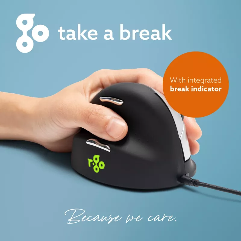 R-Go Tools mouse ergonomico R-Go HE Break con software per pause, grande (misura mano ≥ 185 mm), per mancini, con filo, nero