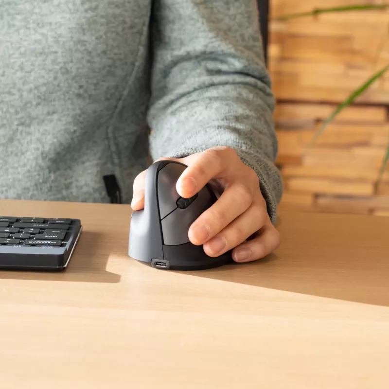 R-Go Tools mouse ergonomico R-Go HE Break con software per pause, medio (misura mano 165-185 mm), per mancini, Bluetooth, nero