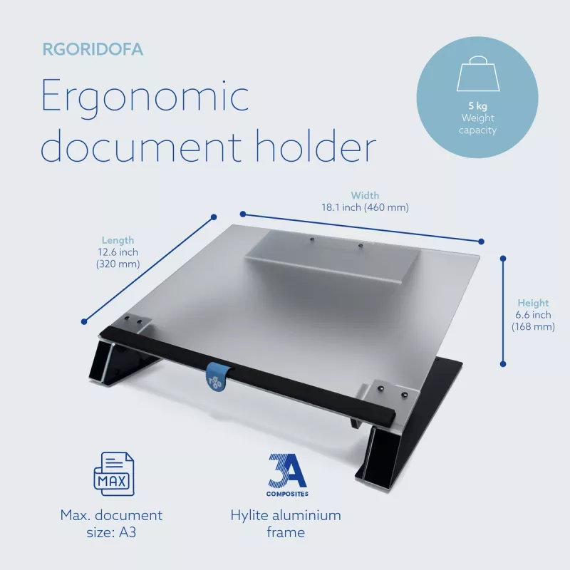 R-Go Tools portadocumenti R-Go Read2Write, adatto per leggere e scrivere, ergonomico, con poggiapolsi in morbida schiuma, acrilico opaco