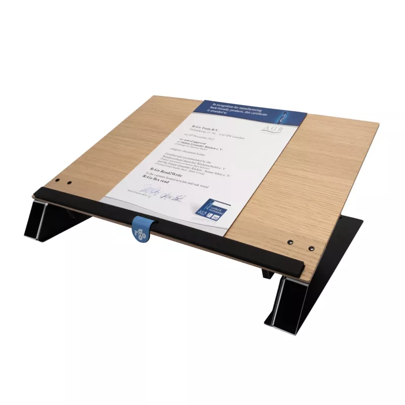 R-Go Tools supporto per documenti R-Go Read2Write, adatto per leggere e scrivere, ergonomico, con poggiapolsi in morbida schiuma, legno di quercia