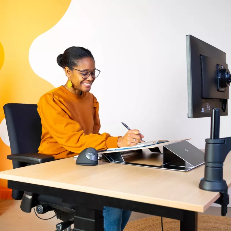 R-Go Tools supporto per documenti R-Go Read2Write, adatto per leggere e scrivere, ergonomico, con poggiapolsi in morbida schiuma, legno di quercia