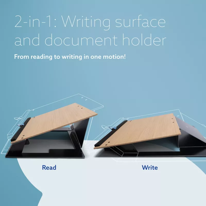 R-Go Tools supporto per documenti R-Go Read2Write, adatto per leggere e scrivere, ergonomico, con poggiapolsi in morbida schiuma, legno di quercia