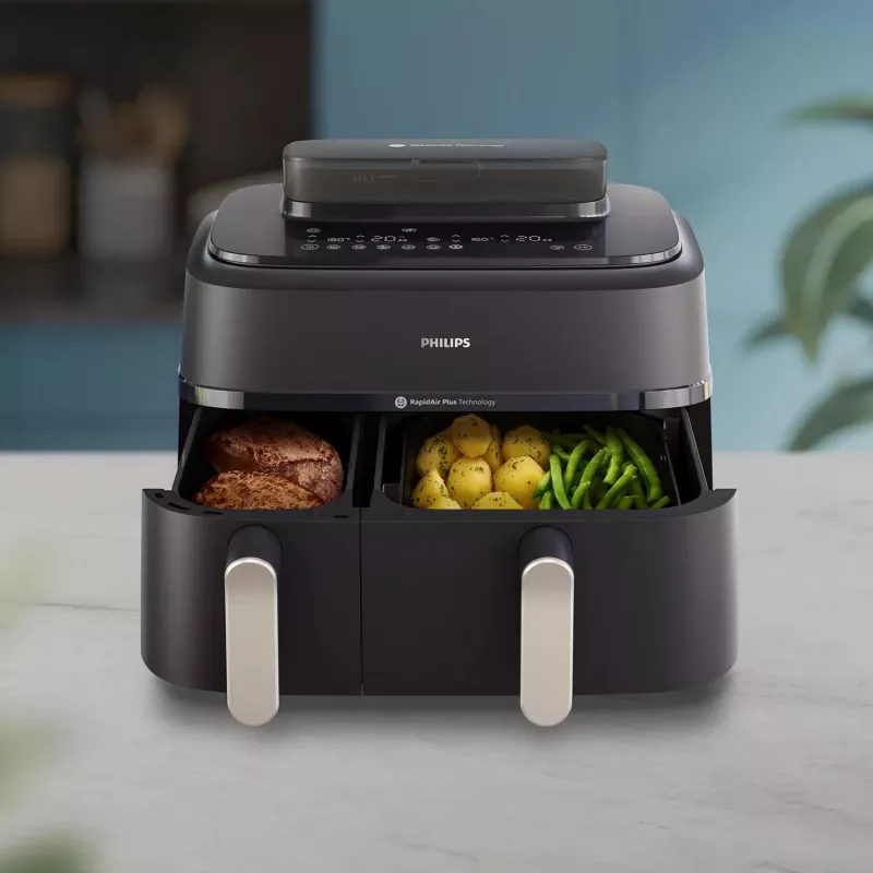 Friggitrice ad aria Philips Serie 5000 NA551/00 — capacità 9 l, 2300 W, controllo touch, display LED, nero/argento
