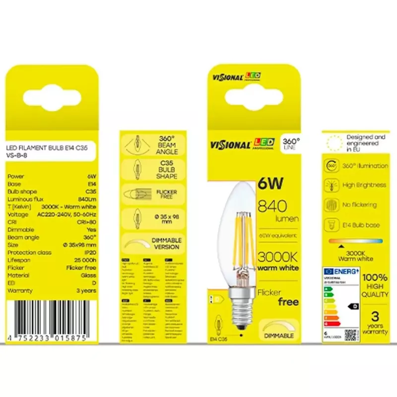 Lampada LED VISIONAL VS-B-8 — 6 W, 840 lm, bianco freddo (840)