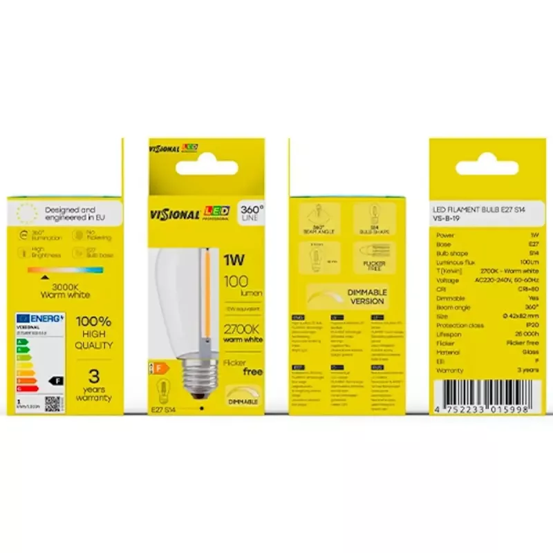 Lampada LED VISIONAL VS-B-19 1W 100 lm 2700K, classe di efficienza energetica F