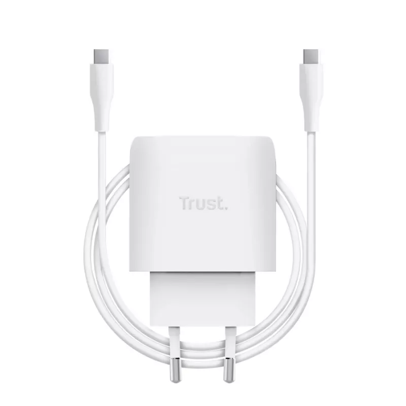Caricabatterie TRUST Maxo 45W USB-C GaN, 45 W, uscita USB-C, max 20 V, cavo 2 m, bianco