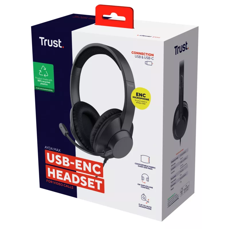 Cuffie Trust Ayda Max con filo head-band chiamate/musica USB Type-C / USB Type-A nero