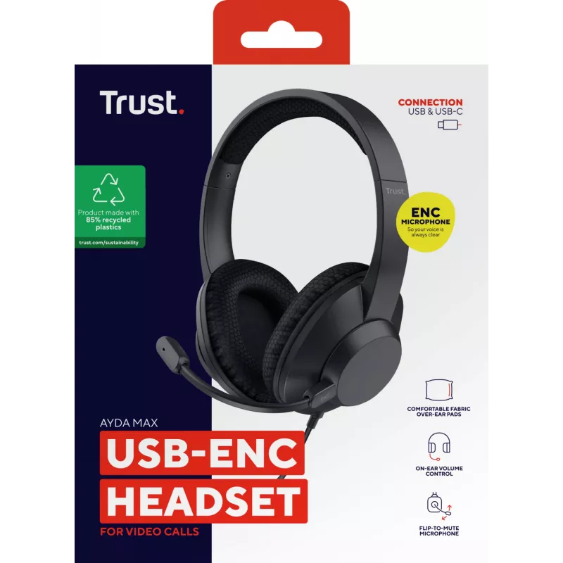 Cuffie Trust Ayda Max con filo head-band chiamate/musica USB Type-C / USB Type-A nero