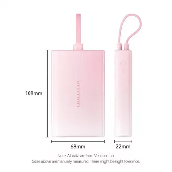 Power bank Vention 10000mAh (USB-C, Lightning, USB-A) 22,5W indicatore LED rosa