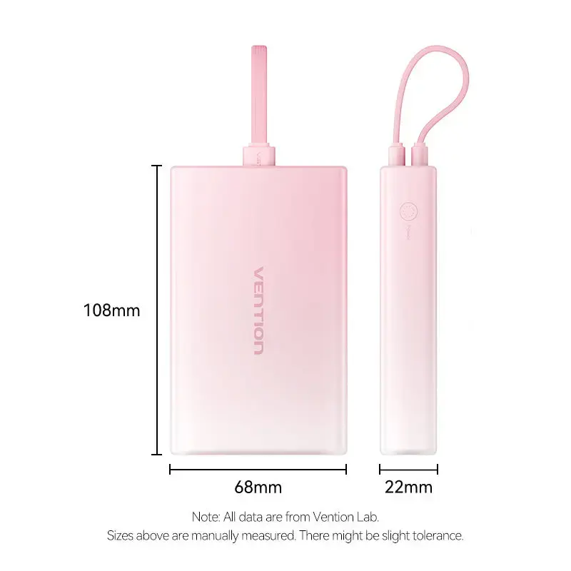 Power bank Vention 10000mAh (USB-C, Lightning, USB-A) 22,5W indicatore LED rosa