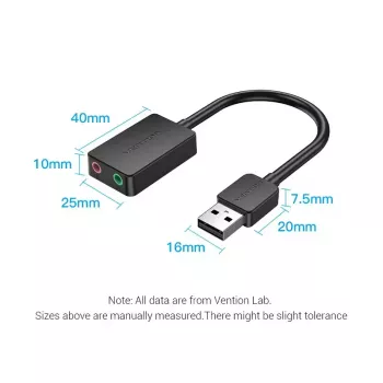 Scheda audio USB esterna Vention 2 porte 0,15 m nero 2.1 canali 16 bit