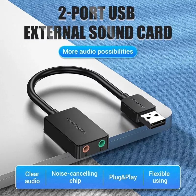 Scheda audio USB esterna Vention 2 porte 0,15 m nero 2.1 canali 16 bit