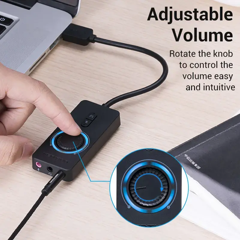 Adattatore audio stereo esterno USB 2.0 Vention con controllo del volume 0,15 m nero ABS