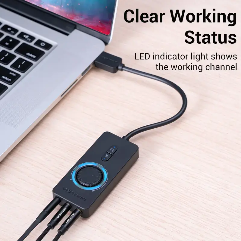 Adattatore audio stereo esterno USB 2.0 Vention con controllo del volume 0,15 m nero ABS