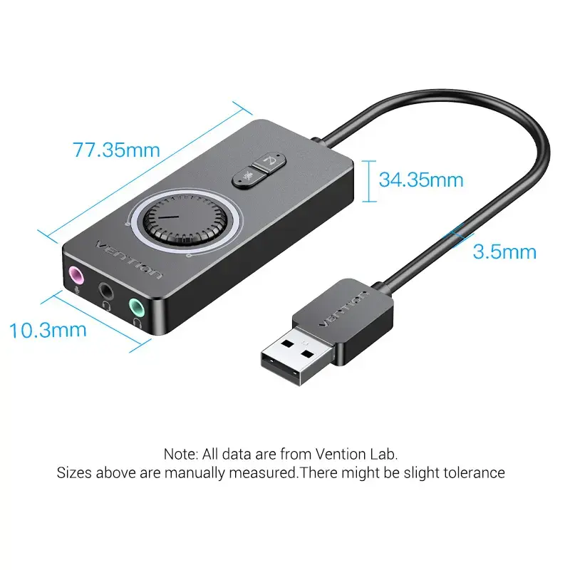 Adattatore audio stereo esterno USB 2.0 Vention con controllo del volume 0,15 m nero ABS