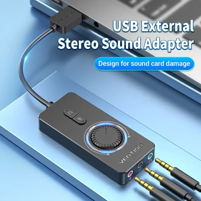Adattatore audio stereo esterno USB 2.0 Vention con controllo del volume 0,15 m nero ABS