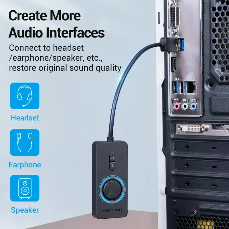 Adattatore audio stereo esterno USB 2.0 Vention con controllo del volume 0,15 m nero ABS