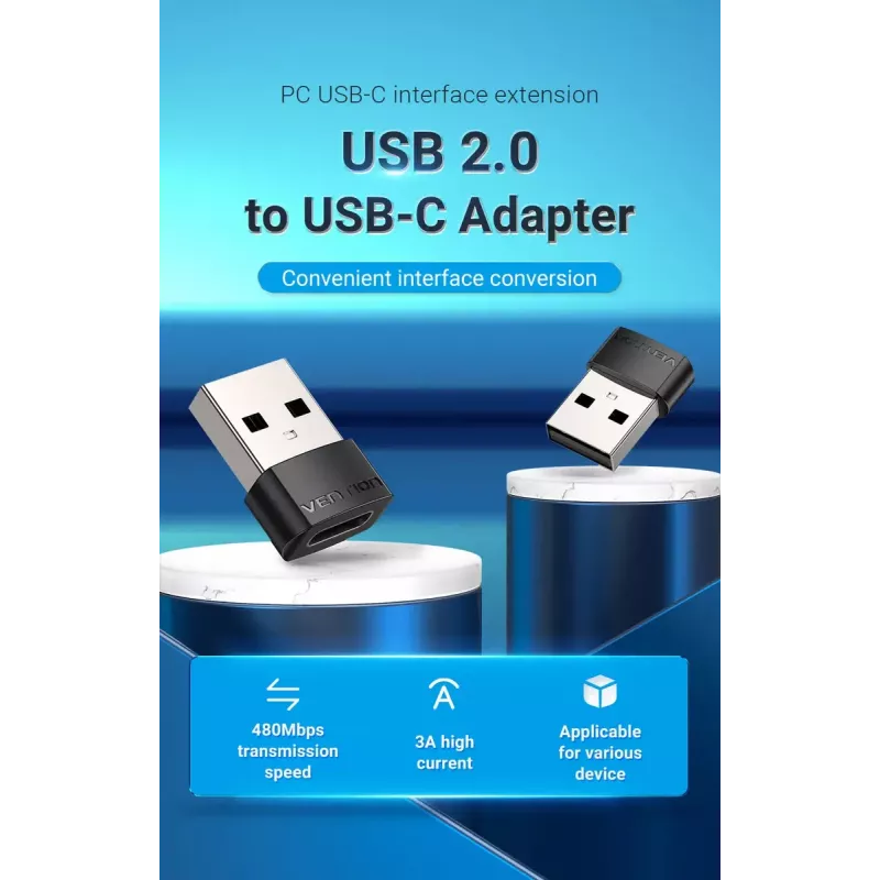 Adattatore USB Vention CDWB0 USB 2.0 maschio su USB-C femmina nero PVC