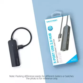 Hub USB 2.0 Vention 3 porte con adattatore Ethernet 100M, host USB 2.0, 4 porte, nero