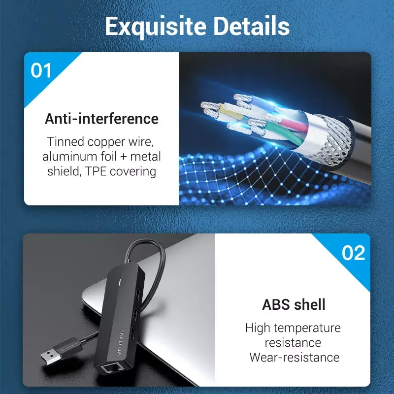 Hub USB 2.0 Vention 3 porte con adattatore Ethernet 100M, host USB 2.0, 4 porte, nero